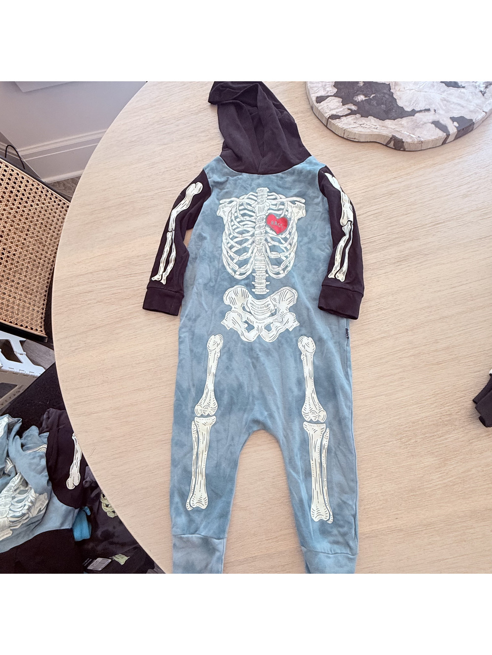 Rags to raches light blue skelly halloween romper
